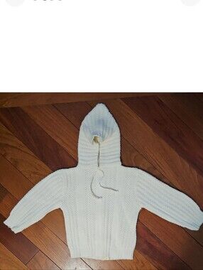 Vtg Blue Bird Baby Hoodie Sweater Antique White Zipper Back Infant 3-9 Mo